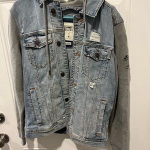 Hollister Blue and Gray Jean Jacket Classic Denim Style